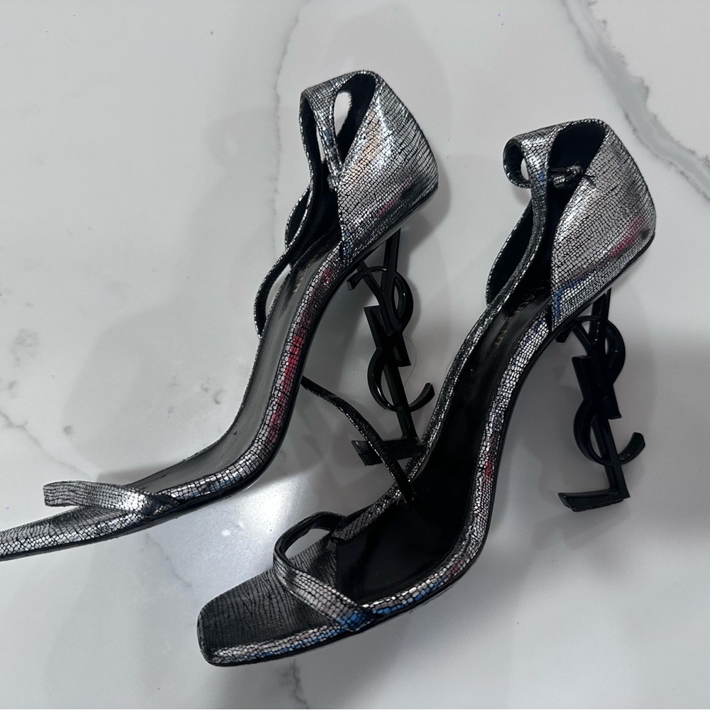 Silver and Black YSL OPIUM heels
